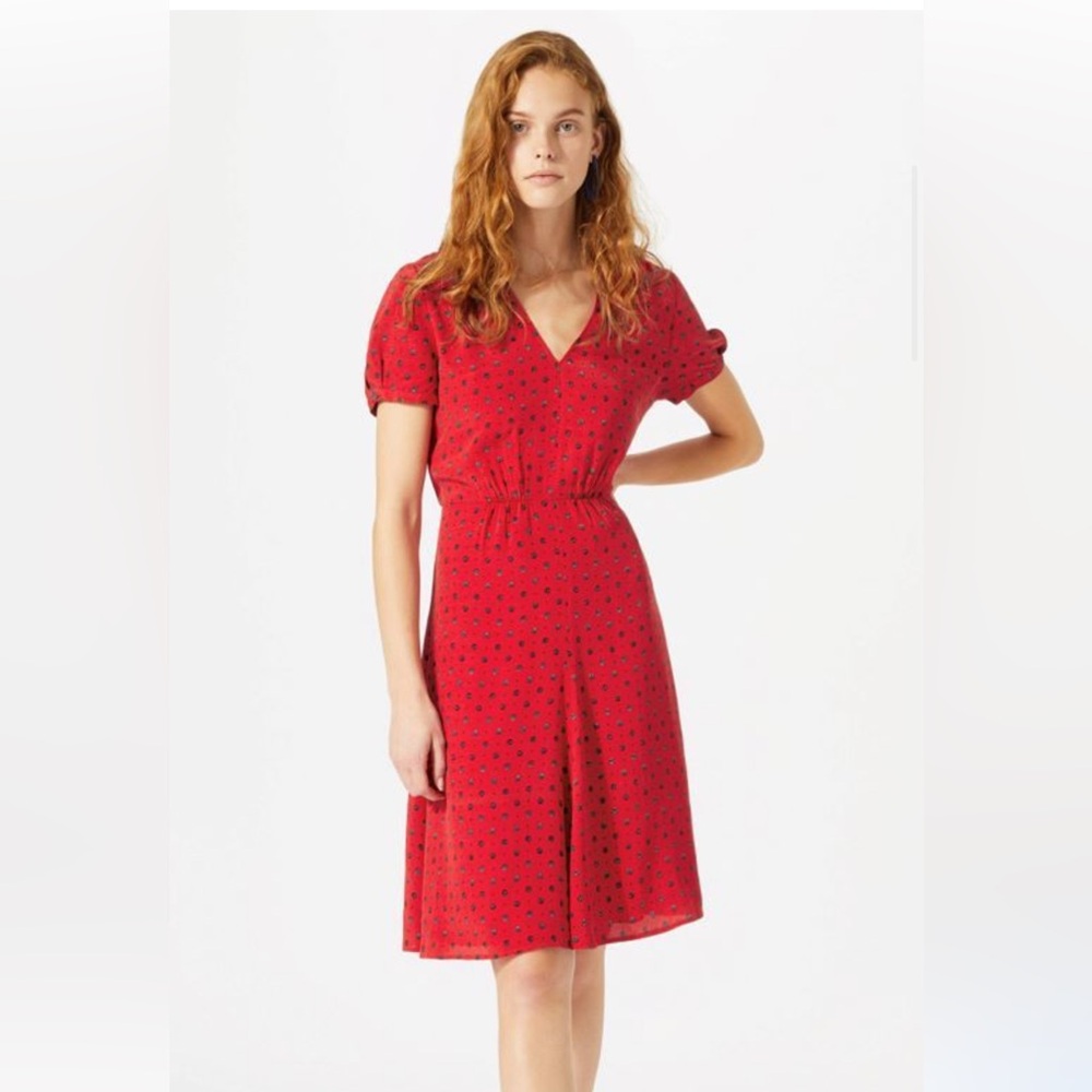 Jigsaw African Spot Tea Midi Dress in Rich Poppy